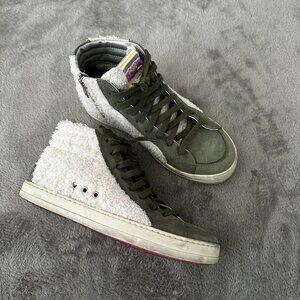P448 Women's White Olive Green Skate Wad High Top Sneakers Shoes 37 US 7 Sherpa